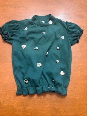 Maly Green Short Sleeve Kids Top with Decorative Buttons
